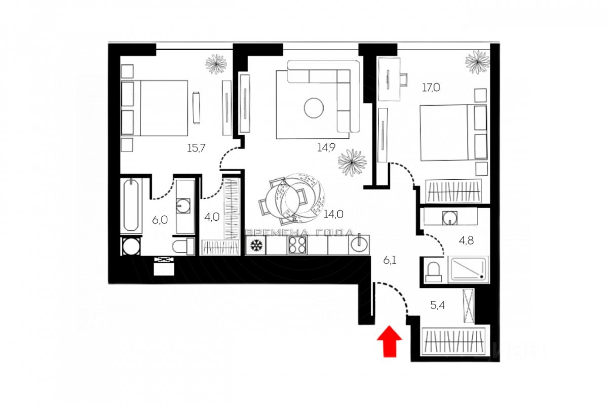 Продажа 3-комн квартиры на вторичном рынке улица Усачева, 15А