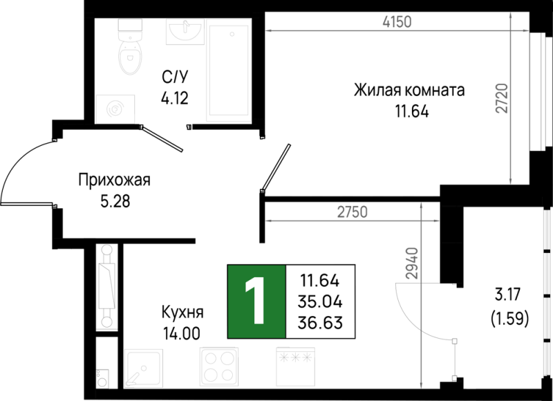 Продажа 1-комн квартиры в новостройке Новосаратовка д., Первых ул.,  к. 5.2