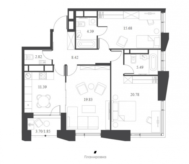 Планировка ЖК ALIA, 56.29 м2