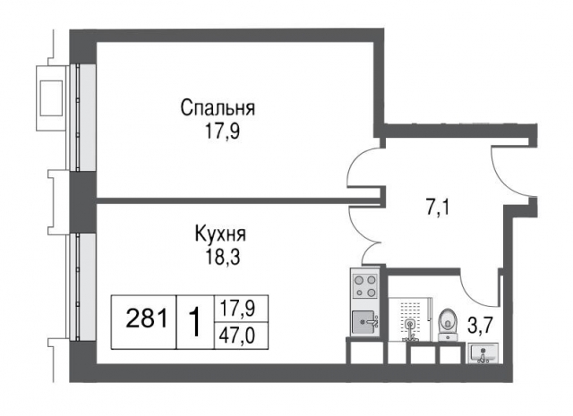 Планировка ЖК AFI Tower, 17.9 м2