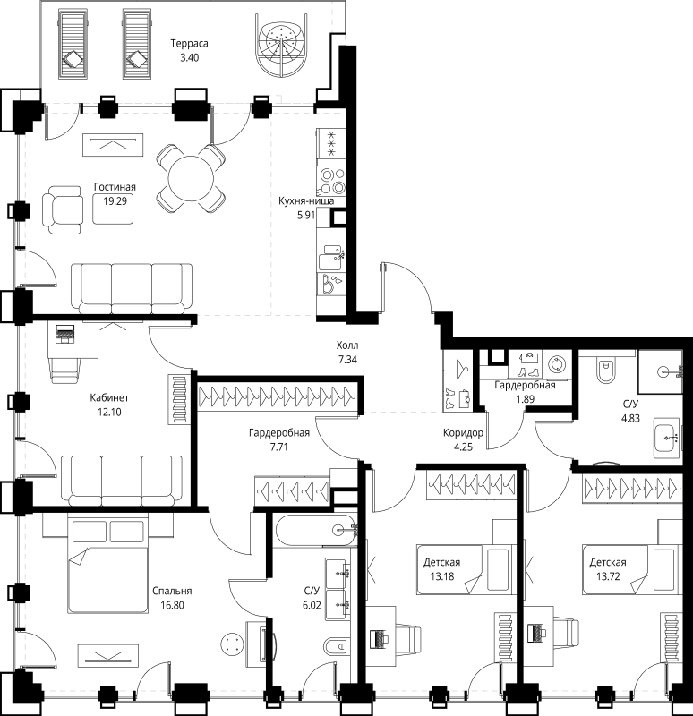 Продажа 4-комн квартиры в новостройке Москва г., Верейская ул.,  к. SET.2.Е