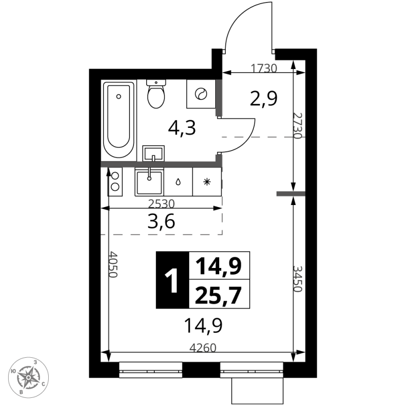 Продажа студии Мосрентген пос., Проектируемый проезд № 7502,  к. 1