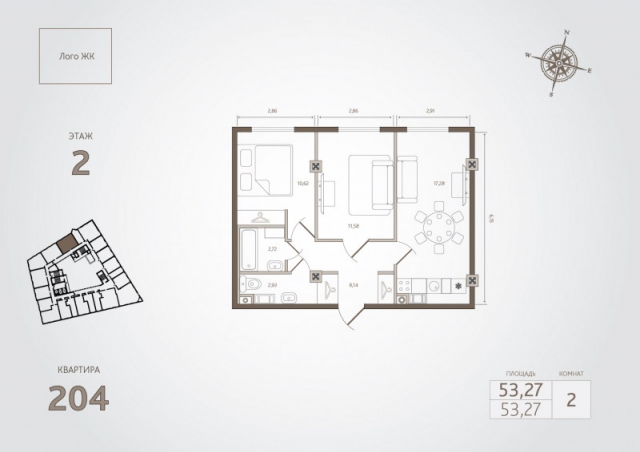 Планировка ЖК Monodom на Малом, 22.2 м2