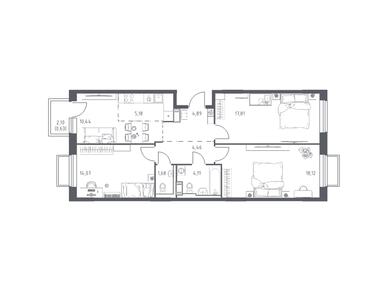 Продажа 3-комн квартиры в новостройке Мирный п., Свободы ул.,  к. 6.4