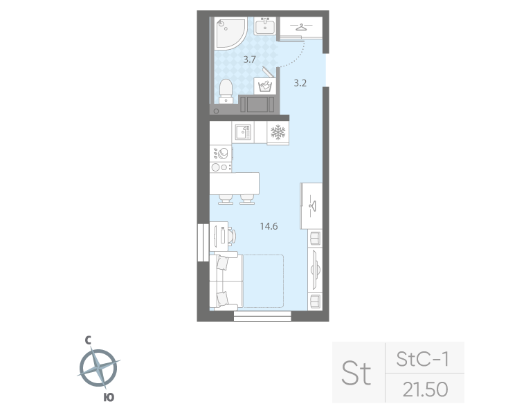 Продажа студии Санкт-Петербург г., Товарищеский пр-кт,  к. 1