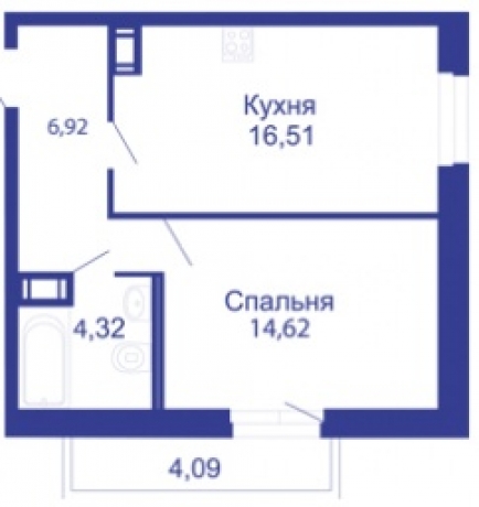 Планировка ЖК Прогресс, 14.62 м2
