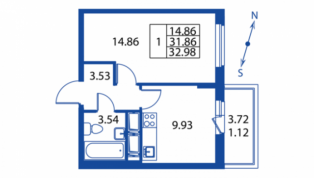 Планировка ЖК Полис на Неве, 14.86 м2