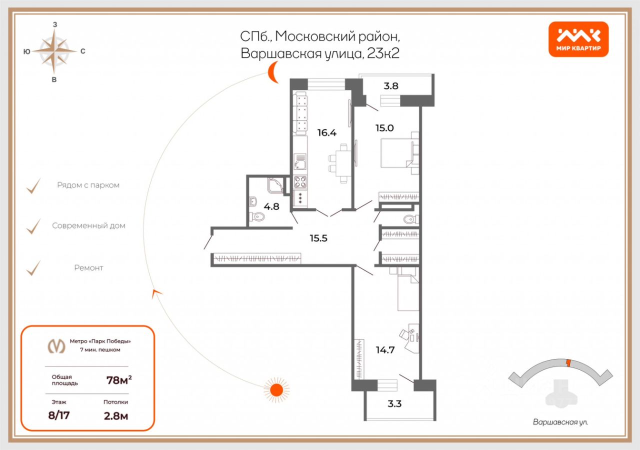 Продажа 2-комн квартиры на вторичном рынке Варшавская улица, 23к2