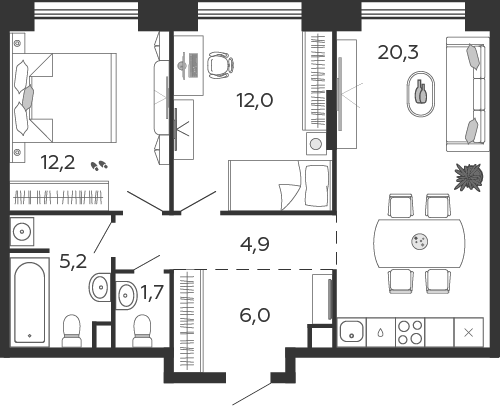 Продажа 2-комн квартиры в новостройке Москва г., Автозаводская ул.,  к. 2.6.1