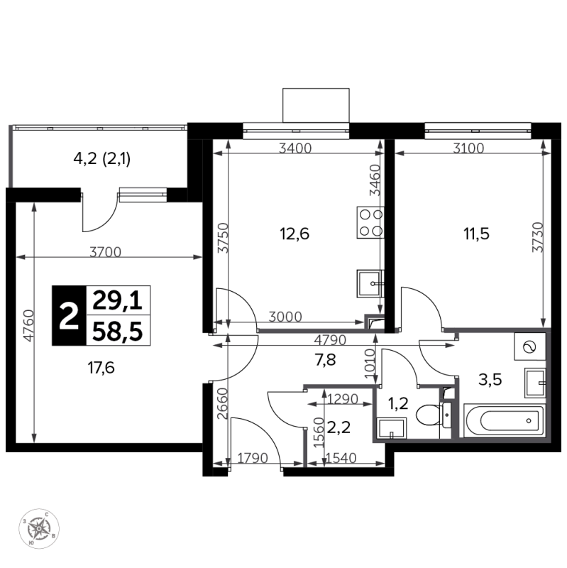 Продажа 2-комн квартиры в новостройке Битца п., Варшавское ш.,  к. 12