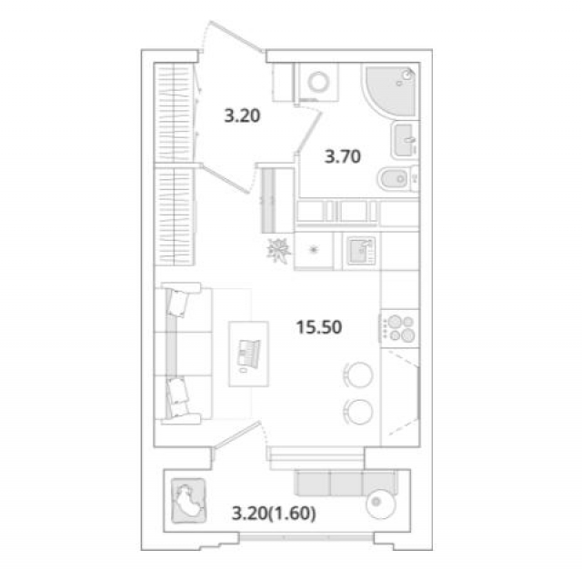 Планировка ЖК Тайм Сквер, 15.5 м2