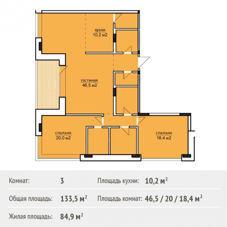 Планировка ЖК Парк Рублево, 84.90 м2