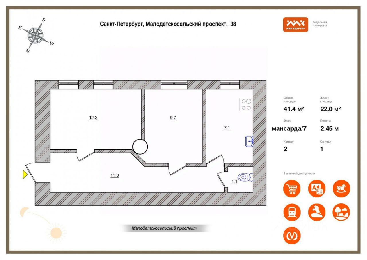 Продажа 2-комн квартиры на вторичном рынке Малодетскосельский проспект, 38