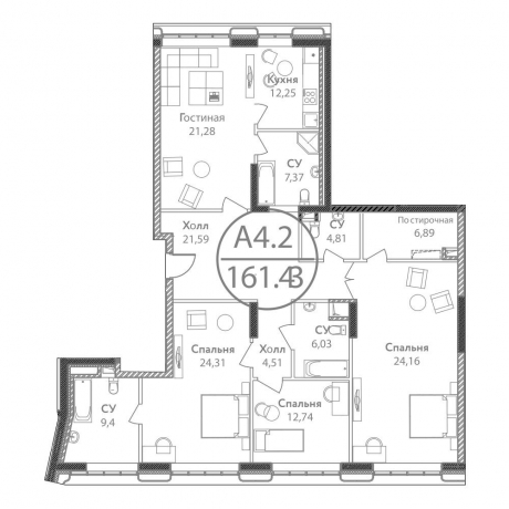 Планировка ЖК ВТБ Арена парк, 61.2 м2