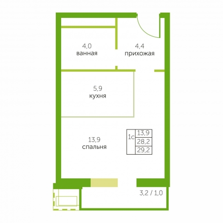 Планировка ЖК Зелёный квартет, 19 м2