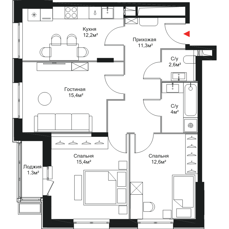 Продажа 3-комн квартиры в новостройке Москва г., Краснобогатырская ул.,  к. 2