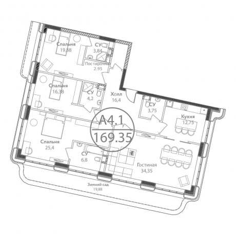 Планировка ЖК ВТБ Арена парк, 61.66 м2