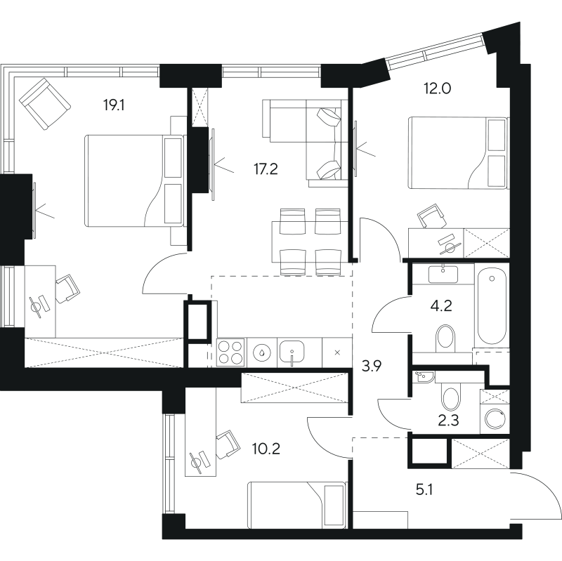 Продажа 3-комн квартиры в новостройке Москва г., Ярцевская ул.,  к. 1