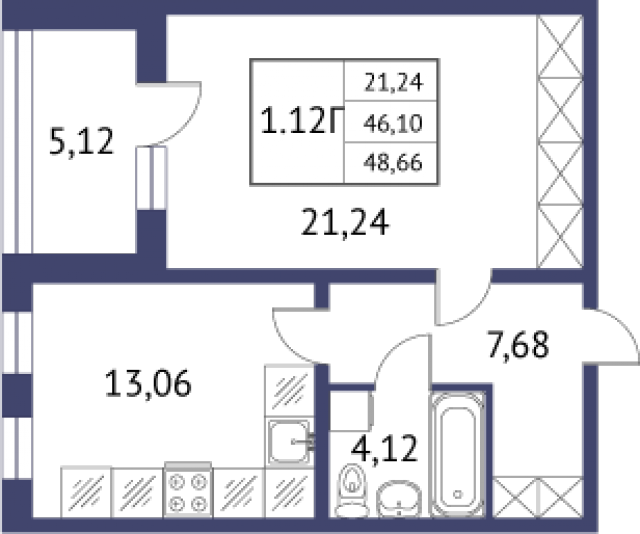 Планировка ЖК Неоклассика, 21.24 м2