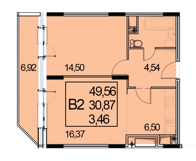 Планировка ЖК Звездный, 30.87 м2