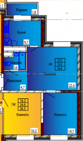 Планировка ЖК Тургенева 13, 37 м2