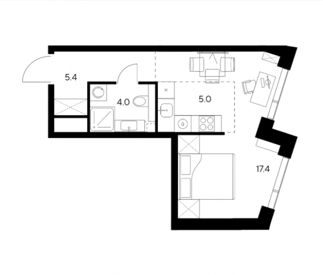 Планировка ЖК NEXUS by Akvilon, 22.4 м2