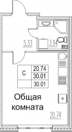 Планировка ЖК Modum, 20.74 м2