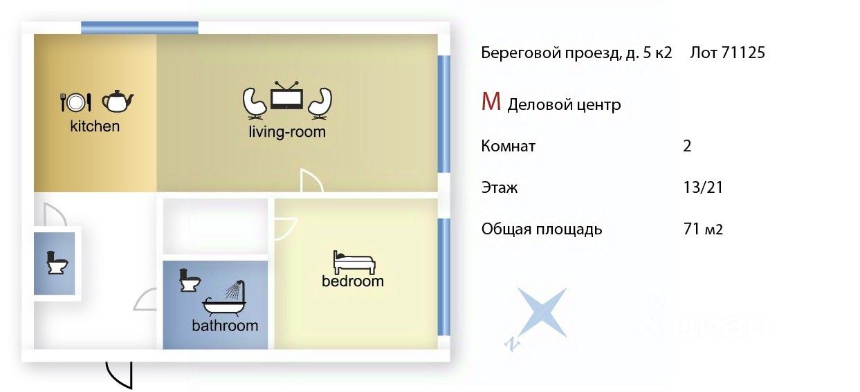 Аренда 2-комн квартиры на вторичном рынке Береговой проезд, 5к2