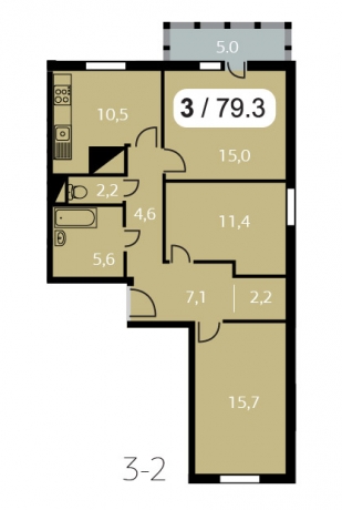 Планировка ЖК Парк на Фабричной, 42.1 м2