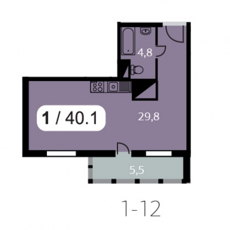 Планировка ЖК Парк на Фабричной, 29.8 м2