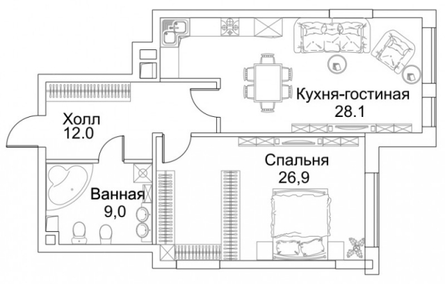 Планировка ЖК BARRIN HOUSE, 55 м2