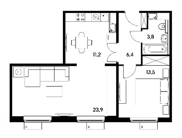 Планировка ЖК Варшавское шоссе 141, 37.4 м2