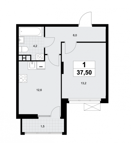 Планировка ЖК Бунинские кварталы, 13.2 м2