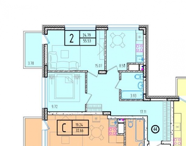 Планировка ЖК Friday Village, 24.79 м2