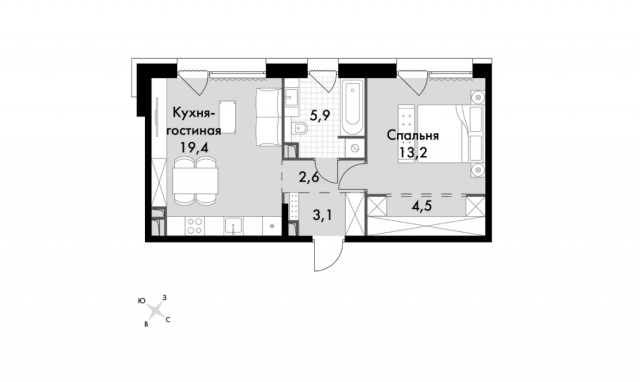 Планировка ЖК The LAKE, 13.2 м2