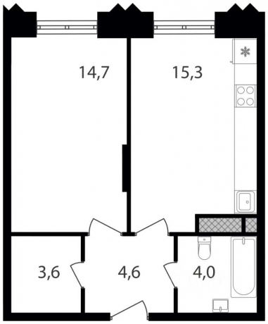 Планировка ЖК Варшавские ворота, 42.2 м2