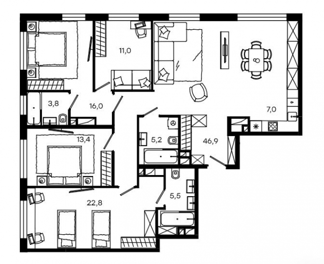 Планировка ЖК Level Донской, 63.2 м2