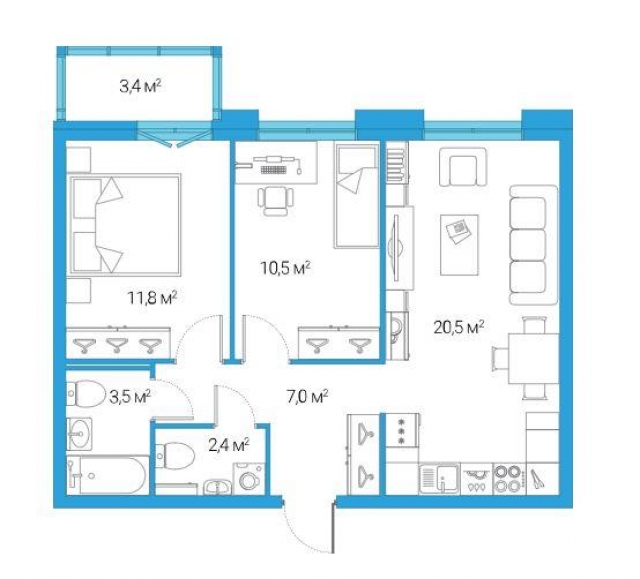Планировка ЖК Legenda Дальневосточного, 22.3 м2