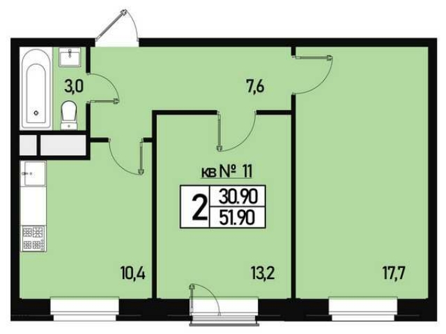 Планировка ЖК Борисоглебское, 30.9 м2