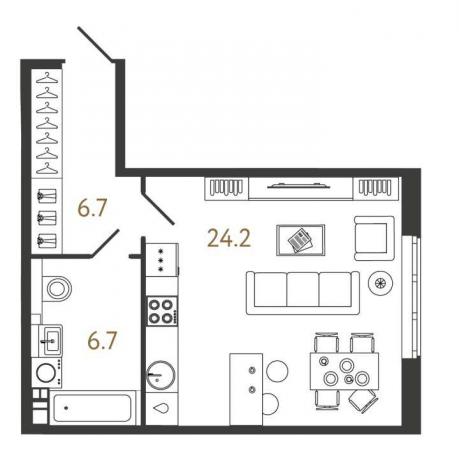 Планировка ЖК МИРЪ, 24.2 м2