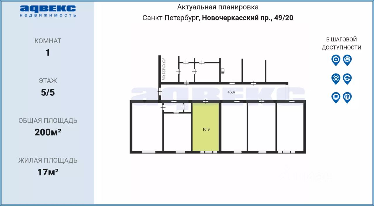 Продажа комнаты Новочеркасский проспект, 49/20