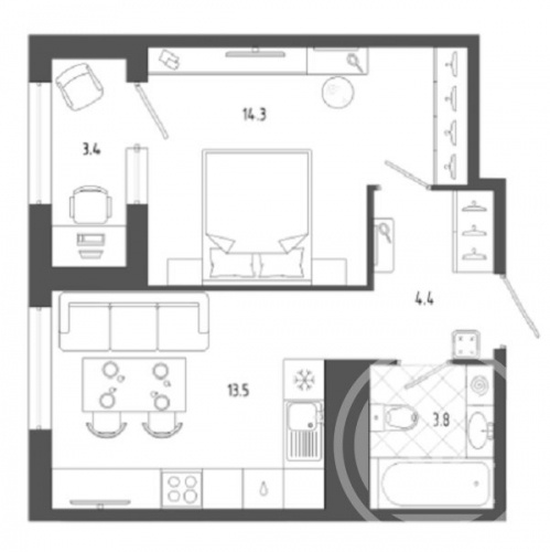 1-комн квартира Парфёновская ул. ,  д. 9,  к. 1