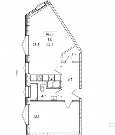 Планировка ЖК Резиденция Май, 15.3 м2