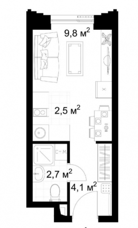 Планировка ЖК KAZAKOV Grand Loft, 12.3 м2