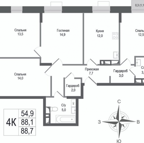 4-комн квартира Королёв г.,  к. 2