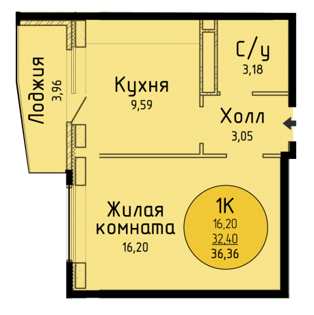Планировка ЖК Хлебникoff, 16.2 м2