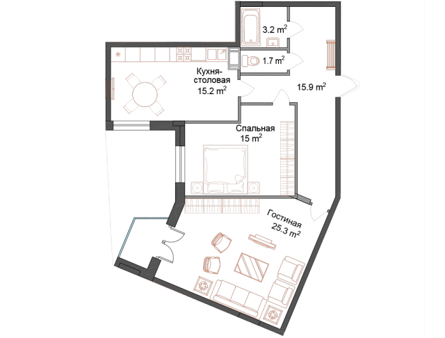 Планировка ЖК СемьА, 40.3 м2