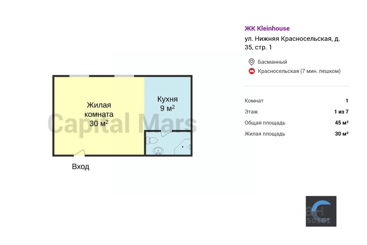 Аренда 1-комн квартиры на вторичном рынке Нижняя Красносельская улица, 35С1