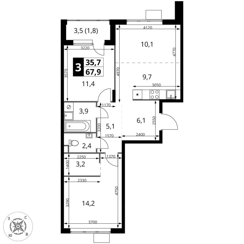 Продажа 2-комн квартиры в новостройке Химки г., Комсомольская ул.,  к. 3