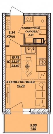 Планировка ЖК Рыбацкая гавань, 15.79 м2